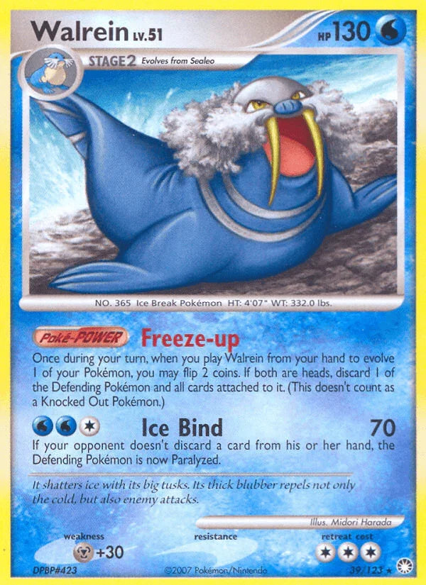 39, Diamond & Pearl: Mysterious Treasures, Metal[+30], Normal, Rare, Reverse Holofoil, Water Walrein (39/123) [Diamond & Pearl: Mysterious Treasures] - Trading Card World
