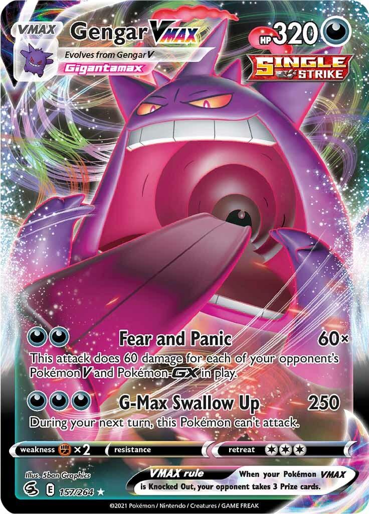 157, Darkness, Fighting [x2], Holofoil, Sword & Shield: Fusion Strike, Ultra Rare Gengar VMAX (157/264) [Sword & Shield: Fusion Strike] - Trading Card World
