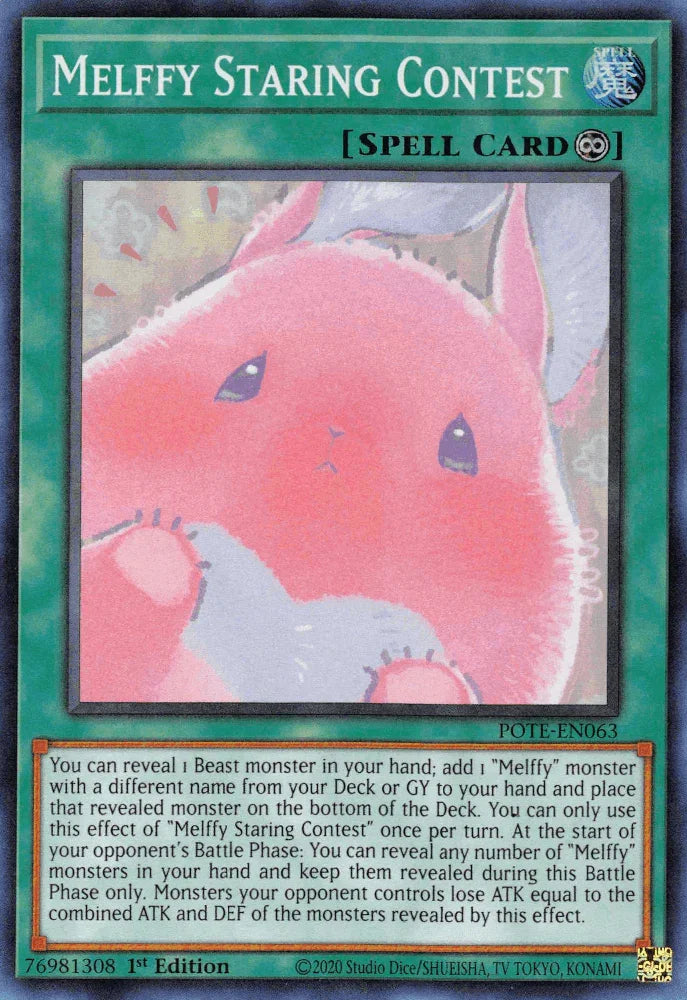 1st Edition, Continuous Spell, Power of the Elements, Spell, Super Rare, Unlimited Melffy Staring Contest [POTE-EN063] Super Rare - Trading Card World
