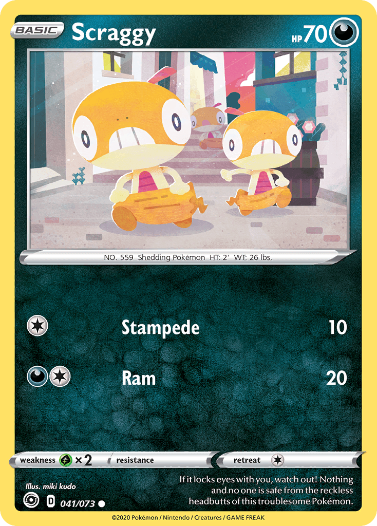 041, Common, Darkness, Grass[×2], Normal, Reverse Holofoil, Sword & Shield: Champion's Path Scraggy (041/073) [Sword & Shield: Champion's Path] - Trading Card World