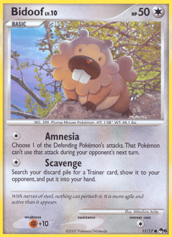 11, Colorless, Common, Fighting[+10], Normal, POP Series 6 Bidoof (11/17) [POP Series 6] - Trading Card World