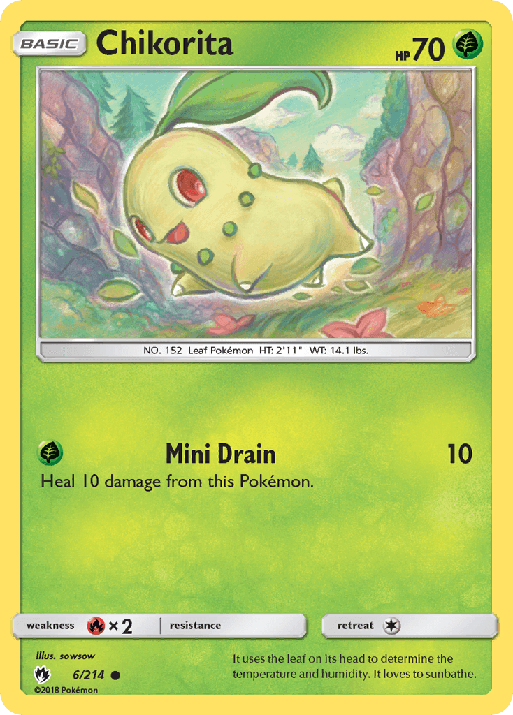 Common, Fire[×2], Grass, Normal, Reverse Holofoil, Sun & Moon: Lost Thunder Chikorita (6/214) [Sun & Moon: Lost Thunder] - Trading Card World