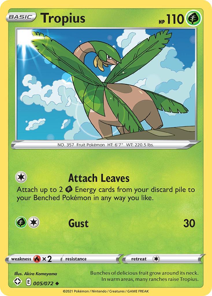 005, Fire[×2], Grass, Normal, Reverse Holofoil, Sword & Shield: Shining Fates, Uncommon Tropius (005/072) [Sword & Shield: Shining Fates] - Trading Card World