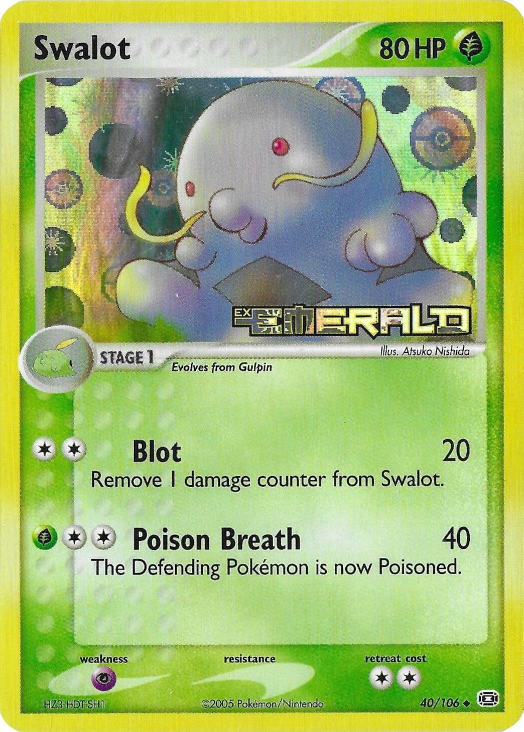 40, EX: Emerald, Grass, Psychic[×2], Reverse Holofoil, Uncommon Swalot (40/106) (Stamped) [EX: Emerald] - Trading Card World