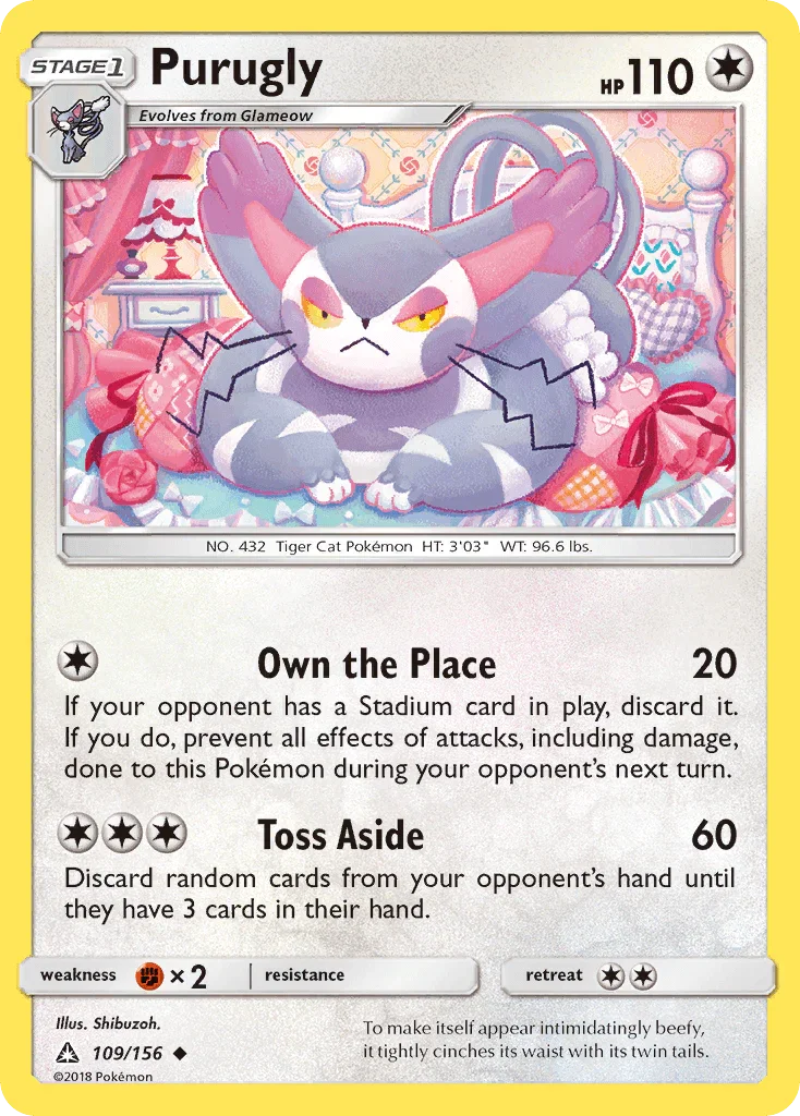 109, Colorless, Fighting[×2], Normal, Reverse Holofoil, Sun & Moon: Ultra Prism, Uncommon Purugly (109/156) [Sun & Moon: Ultra Prism] - Trading Card World