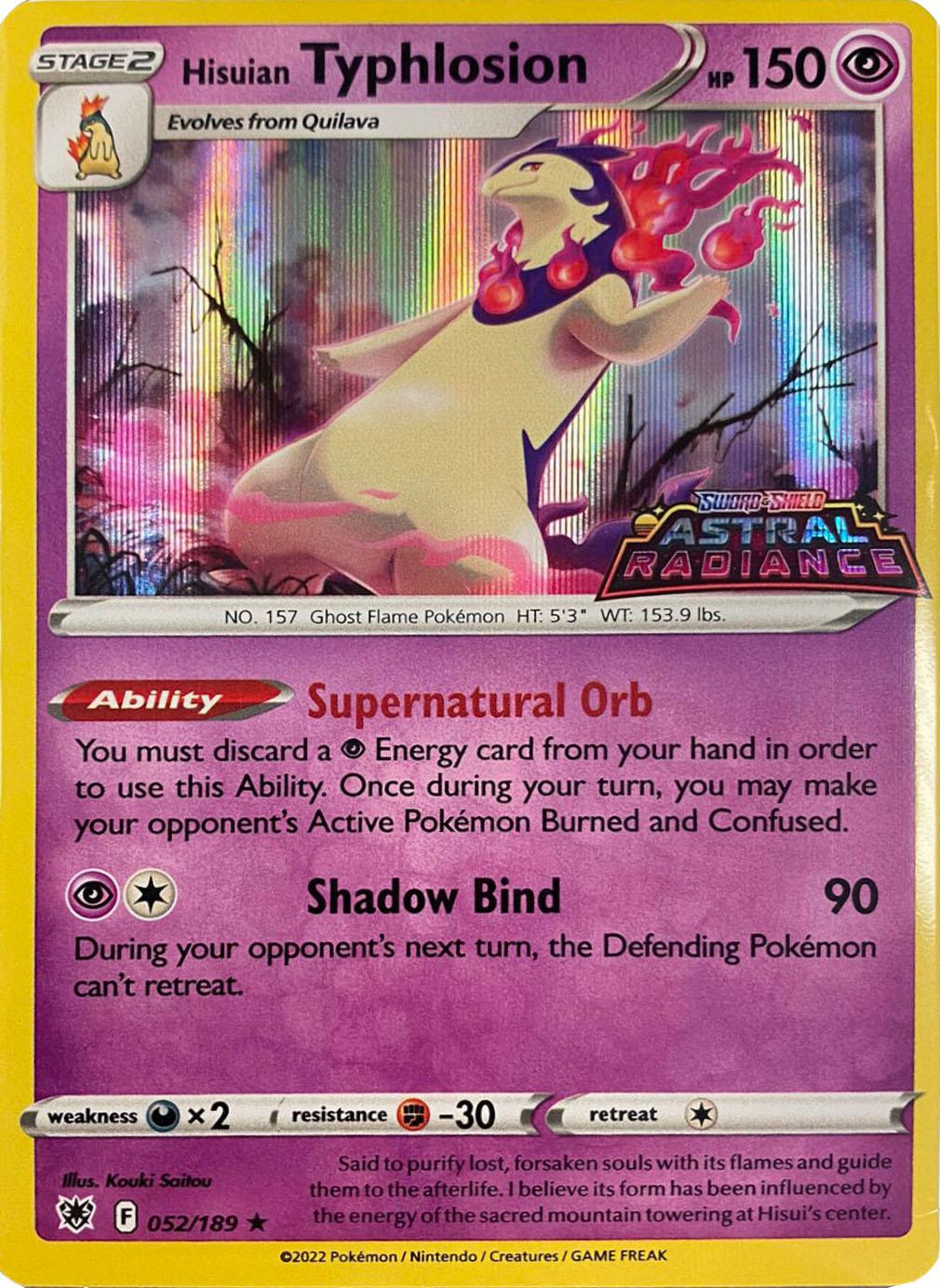 052, Darkness [x2], Fighting [-30], Holo Rare, Holofoil, Psychic, Sword & Shield: Astral Radiance Hisuian Typhlosion (052/189) (GameStop Exclusive) [Sword & Shield: Astral Radiance] - Trading Card World