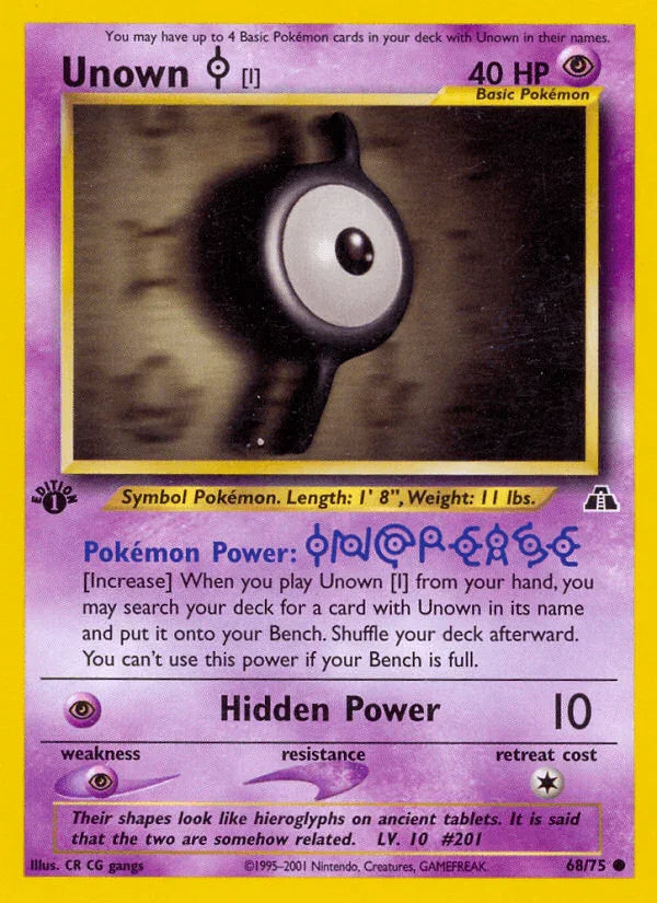 1st Edition Normal, 68, Common, Neo Discovery 1st Edition, Psychic, Psychic[×2] Unown [I] (68/75) [Neo Discovery 1st Edition] - Trading Card World