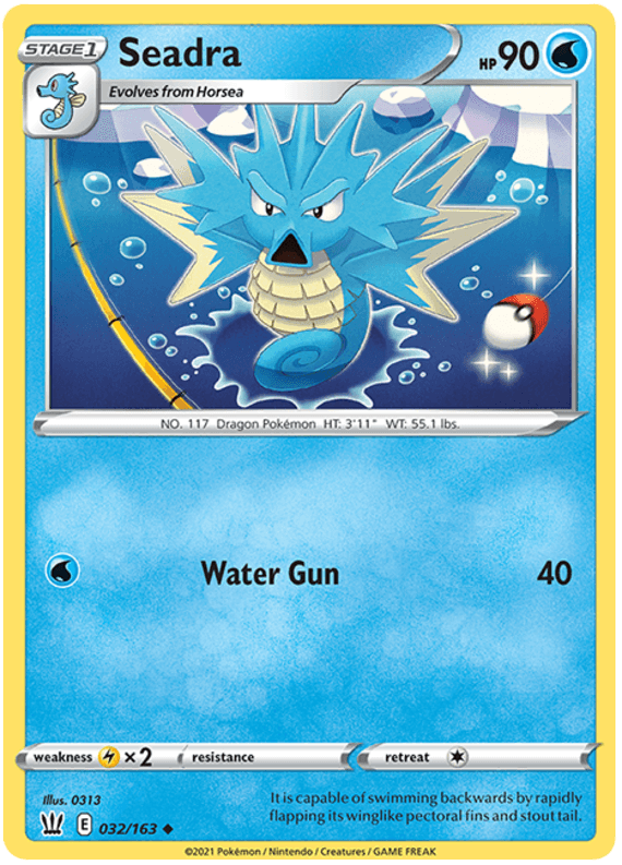 032, Lightning[×2], Normal, Reverse Holofoil, Sword & Shield: Battle Styles, Uncommon, Water Seadra (032/163) [Sword & Shield: Battle Styles] - Trading Card World