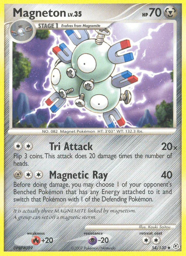 54, Diamond & Pearl: Base Set, Fire[+20], Metal, Normal, Psychic[-20], Reverse Holofoil, Uncommon Magneton (54/130) [Diamond & Pearl: Base Set] - Trading Card World