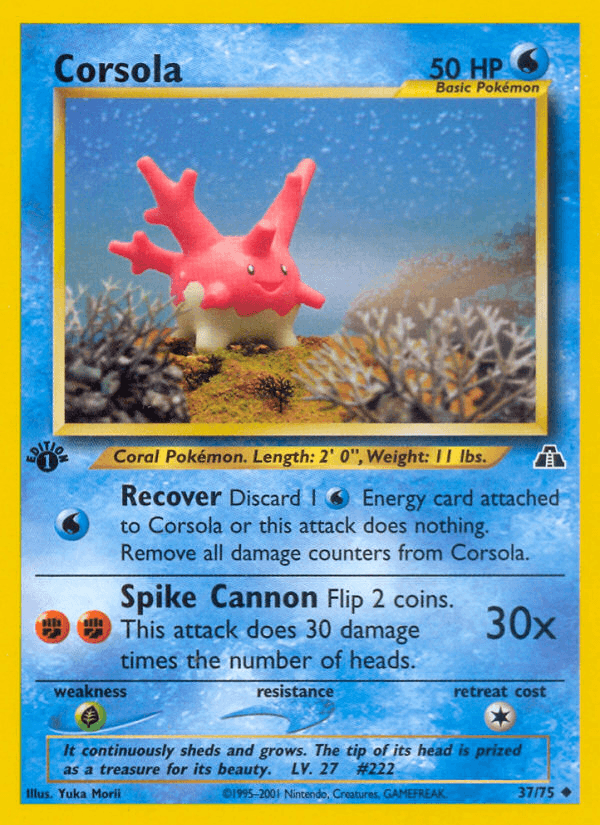 1st Edition Normal, 37, Grass[×2], Neo Discovery 1st Edition, Uncommon, Water Corsola (37/75) [Neo Discovery 1st Edition] - Trading Card World