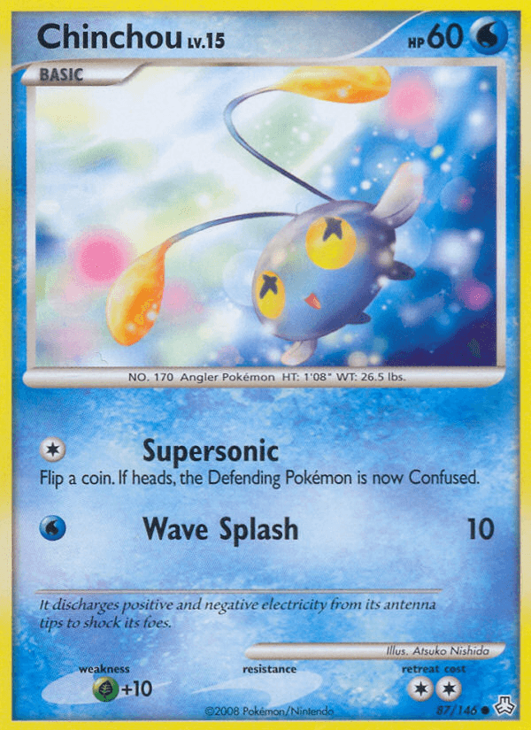 87, Common, Diamond & Pearl: Legends Awakened, Grass[+10], Normal, Reverse Holofoil, Water Chinchou (87/146) [Diamond & Pearl: Legends Awakened] - Trading Card World