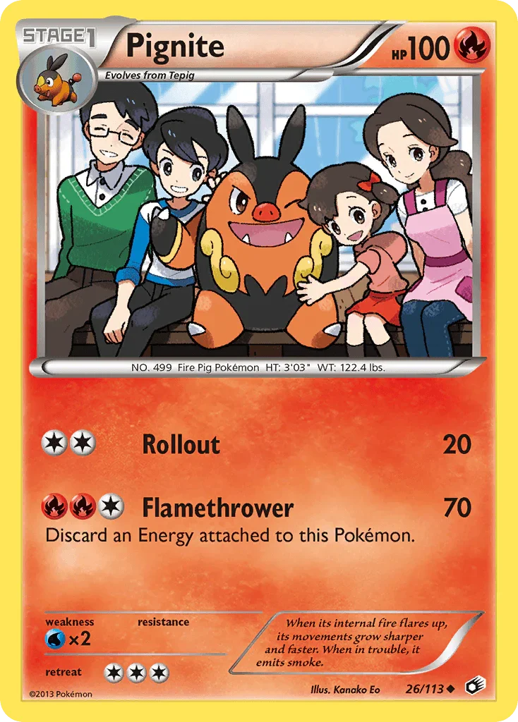 26, Black & White: Legendary Treasures, Fire, Normal, Reverse Holofoil, Uncommon, Water[×2] Pignite (26/113) [Black & White: Legendary Treasures] - Trading Card World