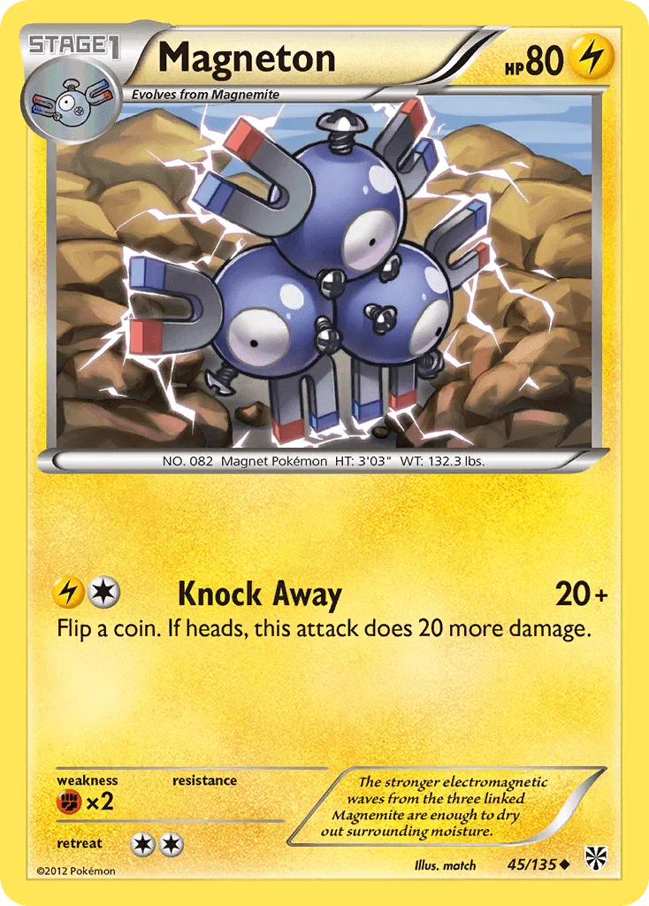 45, Black & White: Plasma Storm, Fighting[×2], Lightning, Normal, Reverse Holofoil, Uncommon Magneton (45/135) [Black & White: Plasma Storm] - Trading Card World
