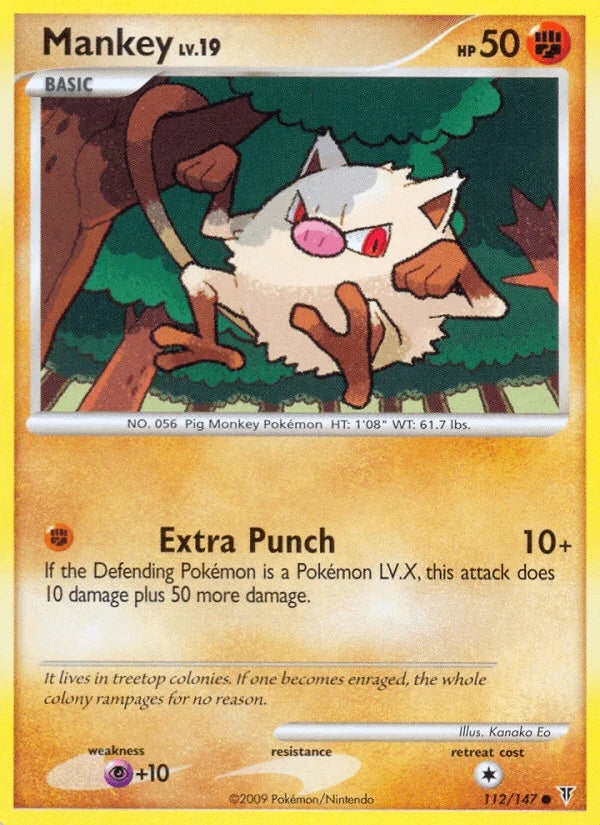 112, Common, Fighting, Normal, Platinum: Supreme Victors, Psychic[+10], Reverse Holofoil Mankey (112/147) [Platinum: Supreme Victors] - Trading Card World