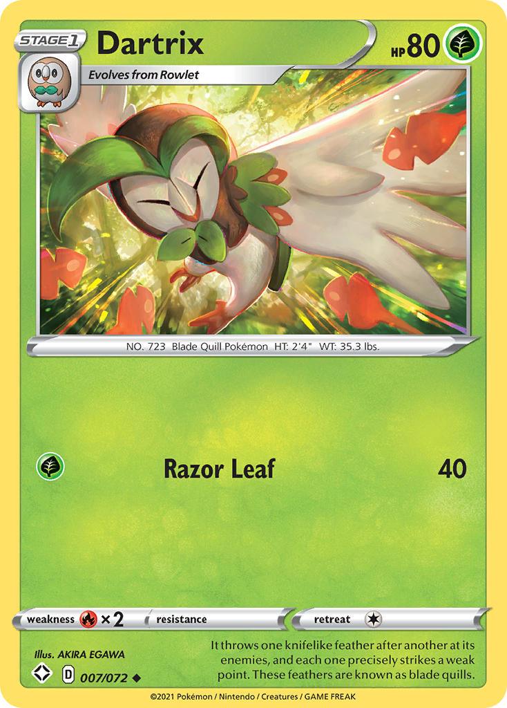 007, Fire[×2], Grass, Normal, Reverse Holofoil, Sword & Shield: Shining Fates, Uncommon Dartrix (007/072) [Sword & Shield: Shining Fates] - Trading Card World