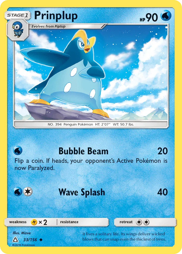 33, Lightning[×2], Normal, Reverse Holofoil, Sun & Moon: Ultra Prism, Uncommon, Water Prinplup (33/156) [Sun & Moon: Ultra Prism] - Trading Card World
