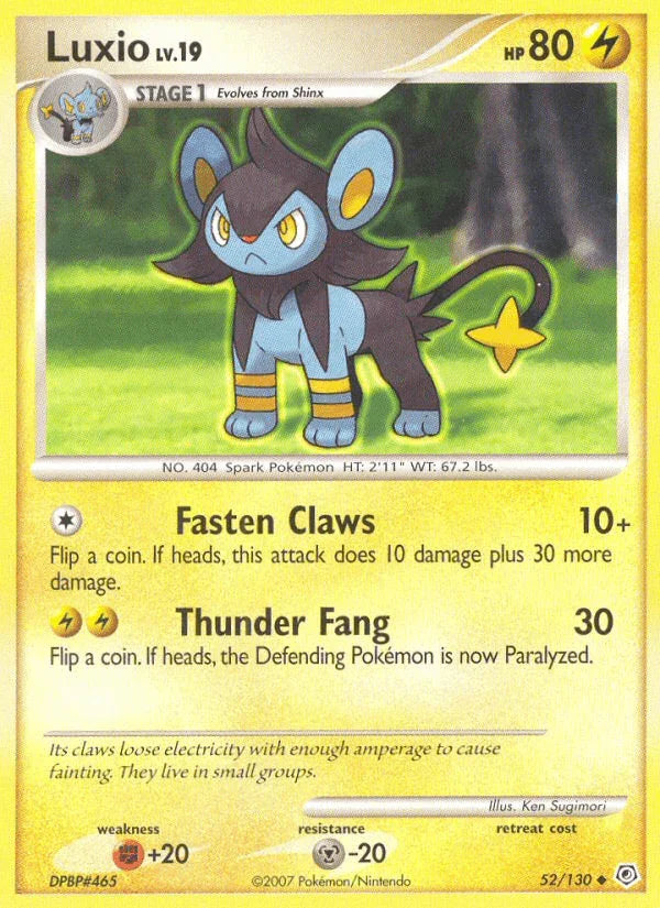52, Diamond & Pearl: Base Set, Fighting[+20], Lightning, Metal[-20], Normal, Reverse Holofoil, Uncommon Luxio (52/130) [Diamond & Pearl: Base Set] - Trading Card World