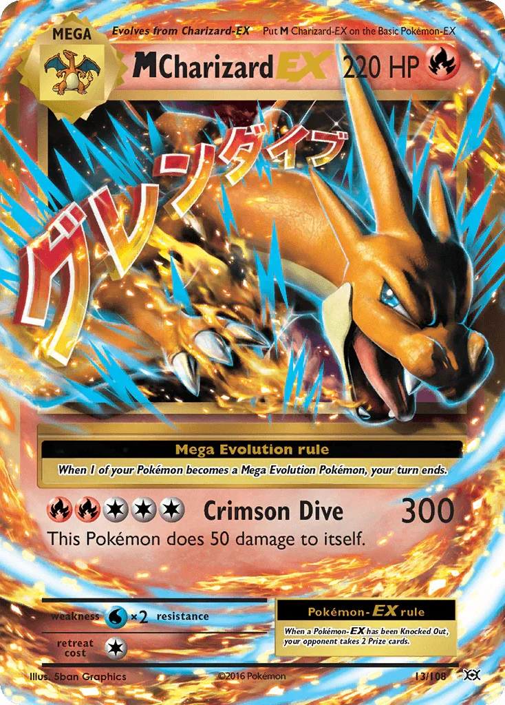 13, Fire, Holofoil, Ultra Rare, Water[×2], XY: Evolutions M Charizard EX (13/108) [XY: Evolutions] - Trading Card World