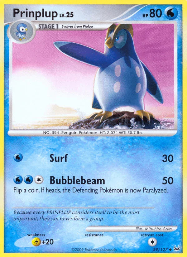 59, Lightning[+20], Normal, Platinum: Base Set, Reverse Holofoil, Uncommon, Water Prinplup (59/127) [Platinum: Base Set] - Trading Card World
