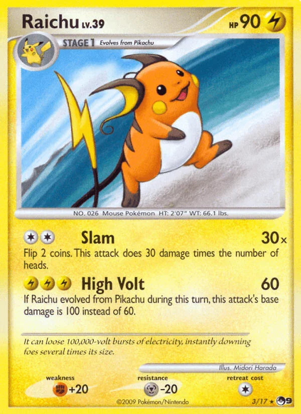 Fighting [+20], Lightning, Metal[-20], Normal, POP Series 9, Rare, Reverse Holofoil Raichu (3/17) [POP Series 9] - Trading Card World