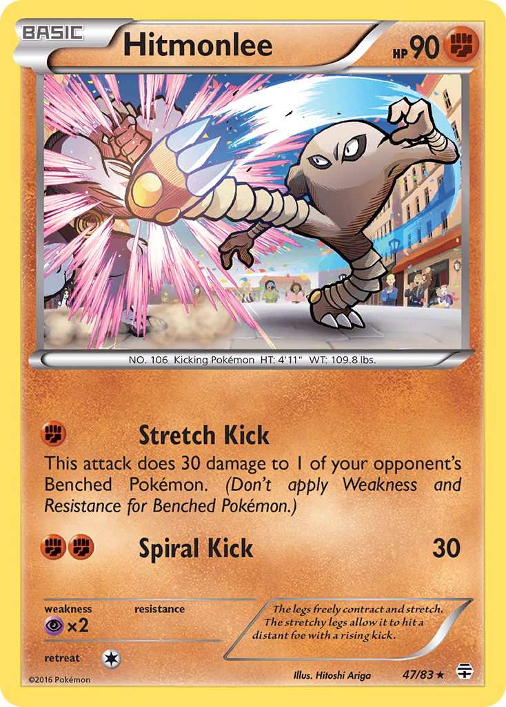 47, Fighting, Normal, Psychic[×2], Rare, Reverse Holofoil, XY: Generations Hitmonlee (47/83) [XY: Generations] - Trading Card World