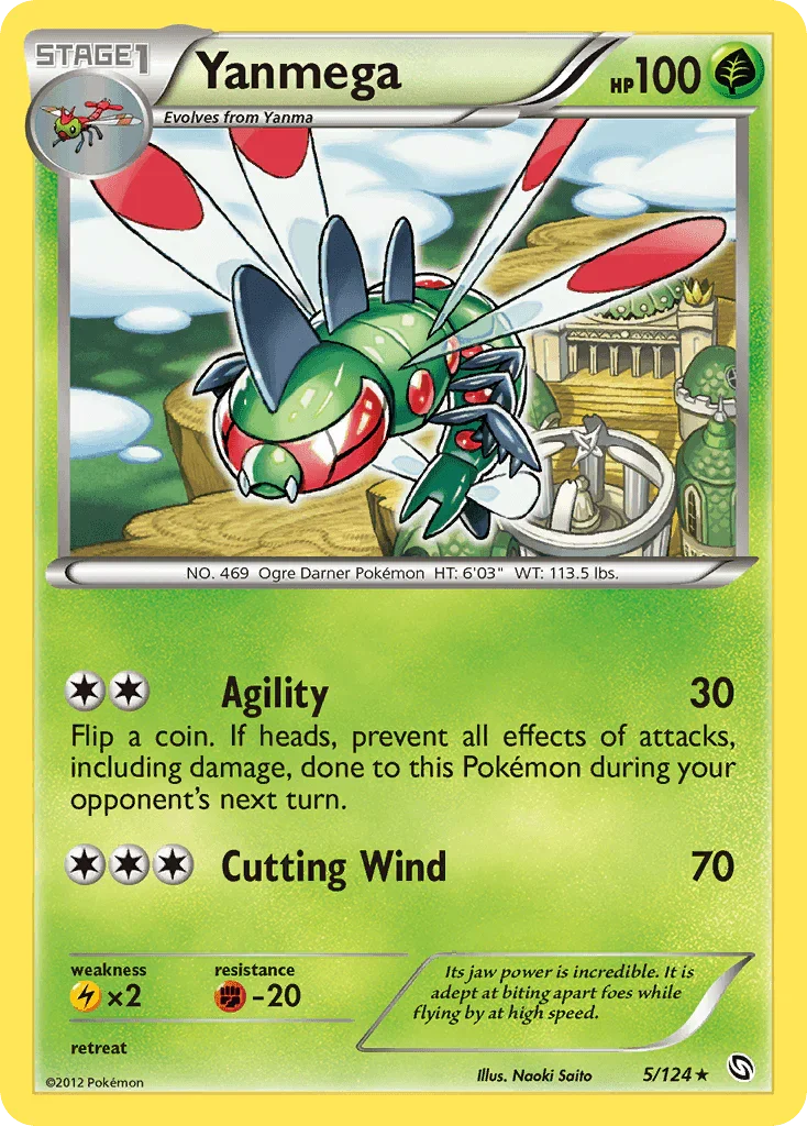 Black & White: Dragons Exalted, Fighting[-20], Grass, Lightning[×2], Normal, Rare, Reverse Holofoil Yanmega (5/124) [Black & White: Dragons Exalted] - Trading Card World