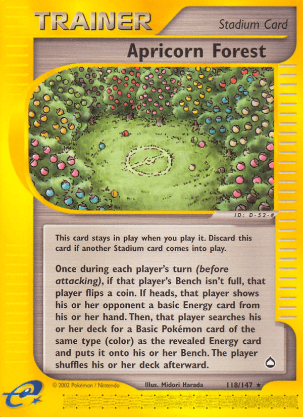118, Aquapolis, Normal, Rare, Reverse Holofoil, Stadium Apricorn Forest (118/147) [Aquapolis] - Trading Card World