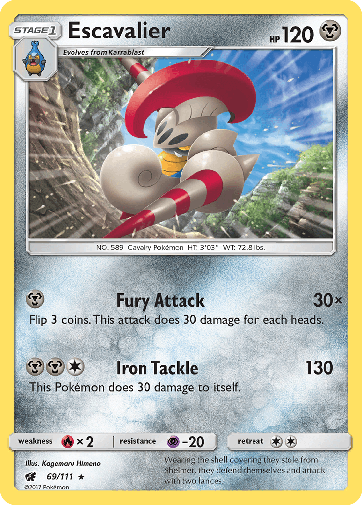 69, Fire[×2], Metal, Normal, Psychic[-20], Rare, Reverse Holofoil, Sun & Moon: Crimson Invasion Escavalier (69/111) [Sun & Moon: Crimson Invasion] - Trading Card World