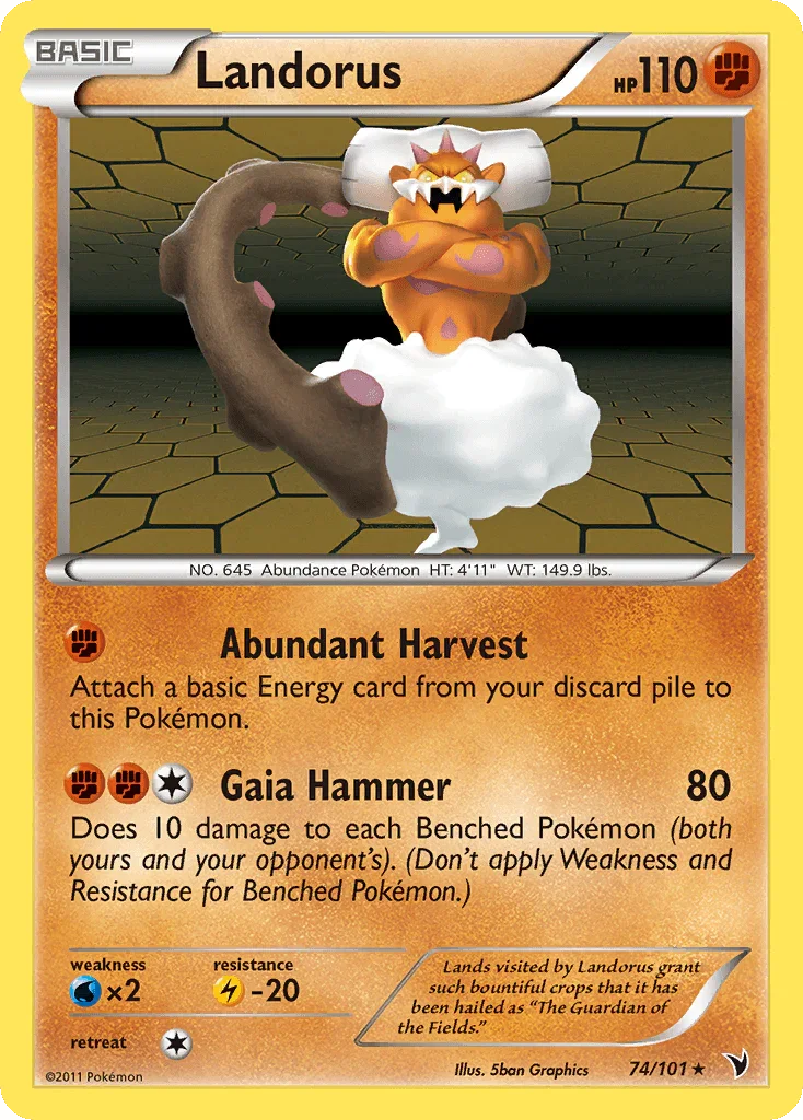 74, Black & White: Noble Victories, Fighting, Holo Rare, Holofoil, Lightning[-20], Reverse Holofoil, Water[×2] Landorus (74/101) [Black & White: Noble Victories] - Trading Card World