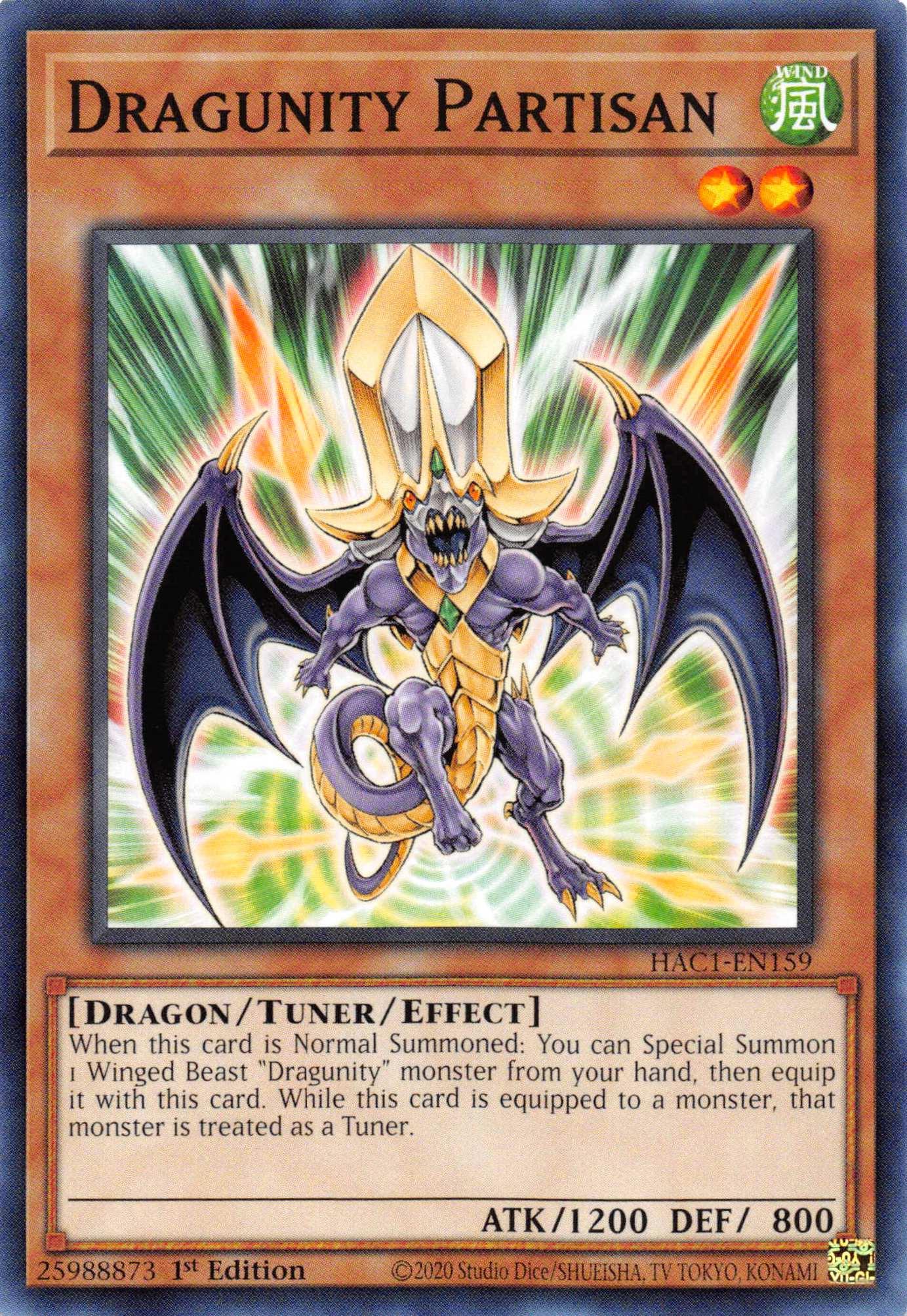 1st Edition, Dragon, Hidden Arsenal: Chapter 1, Parallel Rare, Tuner/Effect Monster, Wind Dragunity Partisan (Duel Terminal) [HAC1-EN159] Parallel Rare - Trading Card World
