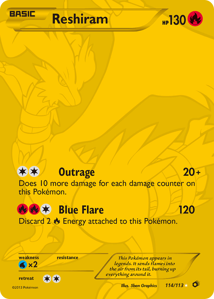 114, Black & White: Legendary Treasures, Fire, Holofoil, Secret Rare, Water[×2] Reshiram (114/113) [Black & White: Legendary Treasures] - Trading Card World