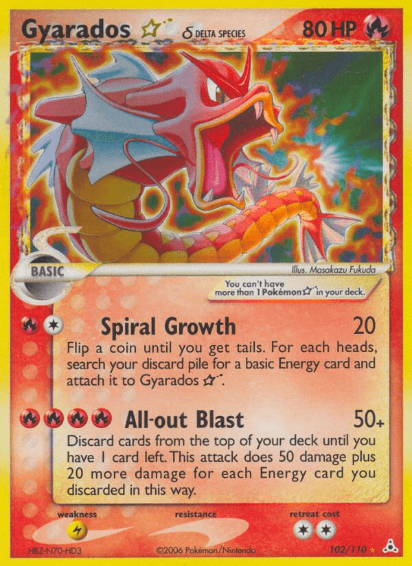 102, EX: Holon Phantoms, Fire, Holofoil, Lightning[×2], Ultra Rare Gyarados Star (102/110) (Delta Species) [EX: Holon Phantoms] - Trading Card World