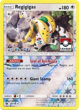 84, Colorless, Fighting[×2], Promo, Reverse Holofoil, Sun & Moon: Crimson Invasion Regigigas (84/111) (League Promo 2nd Place) [Sun & Moon: Crimson Invasion] - Trading Card World