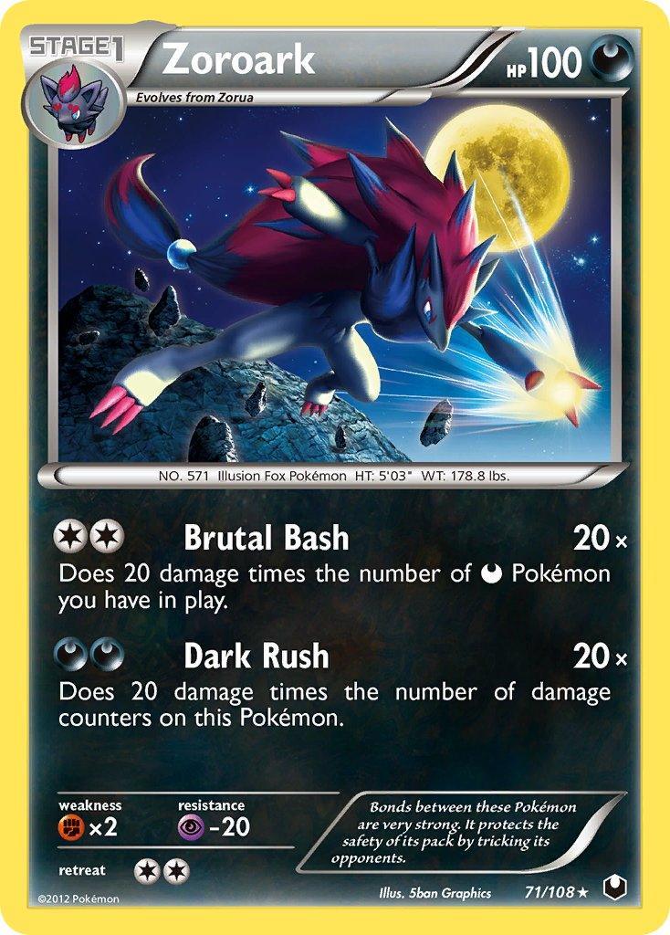 71, Black & White: Dark Explorers, Darkness, Fighting[×2], Holo Rare, Holofoil, Psychic[-20] Zoroark (71/108) (Cracked Ice Holo) (Theme Deck Exclusive) [Black & White: Dark Explorers] - Trading Card World