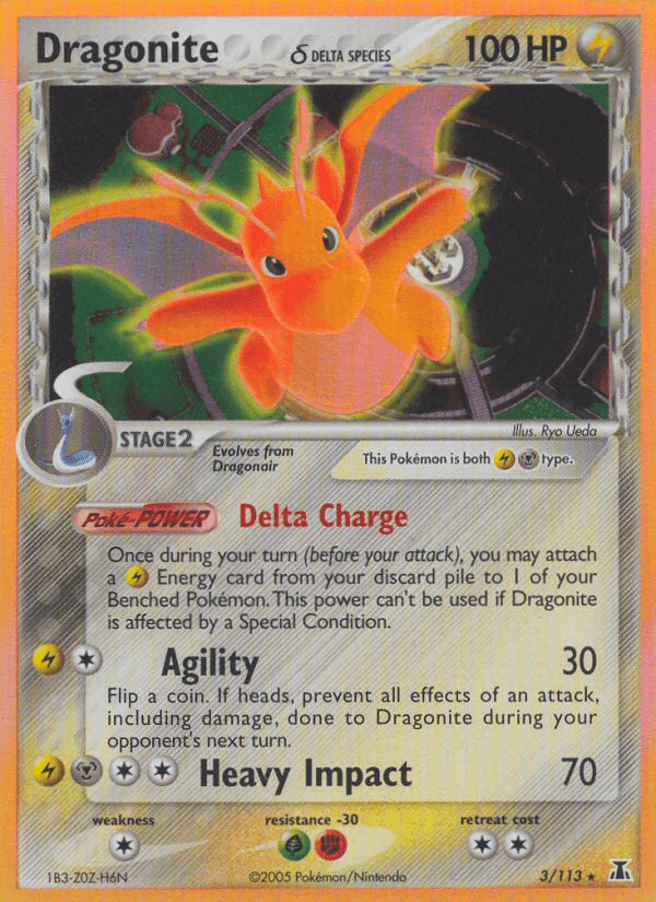 Colorless[×2], EX: Delta Species, Fighting[-30], Grass[-30], Holo Rare, Holofoil, Lightning, Metal Dragonite (3/113) (Delta Species) [EX: Delta Species] - Trading Card World