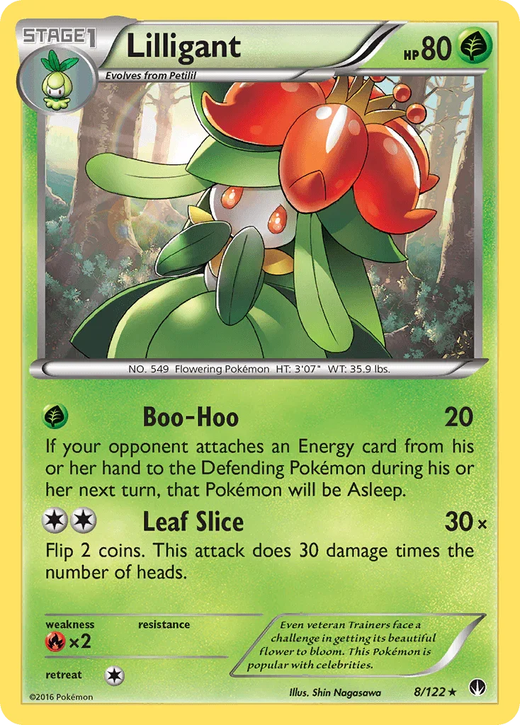Fire[×2], Grass, Normal, Rare, Reverse Holofoil, XY: BREAKpoint Lilligant (8/122) [XY: BREAKpoint] - Trading Card World