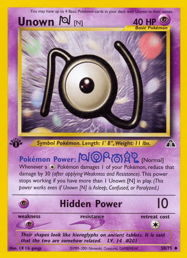 1st Edition Normal, 50, Neo Discovery 1st Edition, Psychic, Psychic[×2], Uncommon Unown [N] (50/75) [Neo Discovery 1st Edition] - Trading Card World