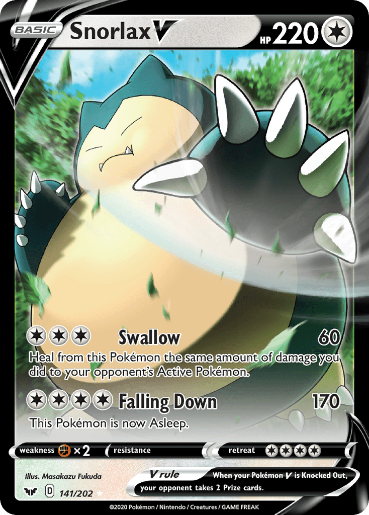 141, Colorless, Fighting[x2], Holofoil, Sword & Shield: Base Set, Ultra Rare Snorlax V (141/202) (Oversized) [Sword & Shield: Base Set] - Trading Card World