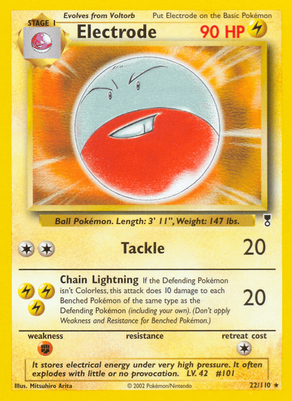 22, Fighting[×2], Legendary Collection, Lightning, Normal, Rare, Reverse Holofoil Electrode (22/110) [Legendary Collection] - Trading Card World
