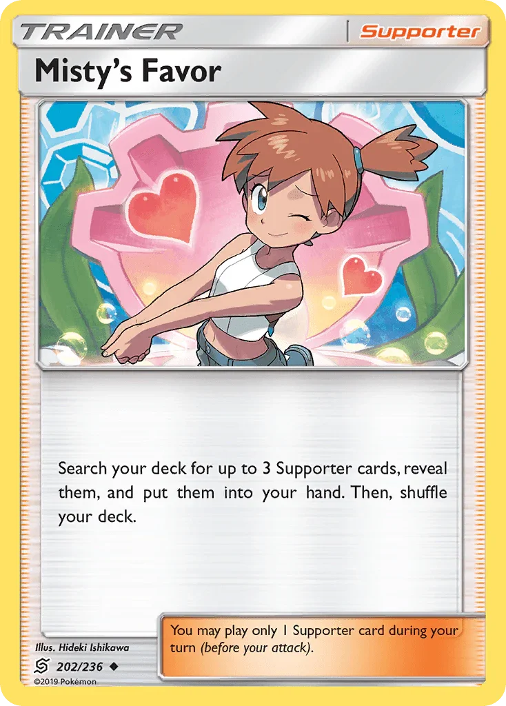 202, Normal, Reverse Holofoil, Sun & Moon: Unified Minds, Supporter, Uncommon Misty's Favor (202/236) [Sun & Moon: Unified Minds] - Trading Card World