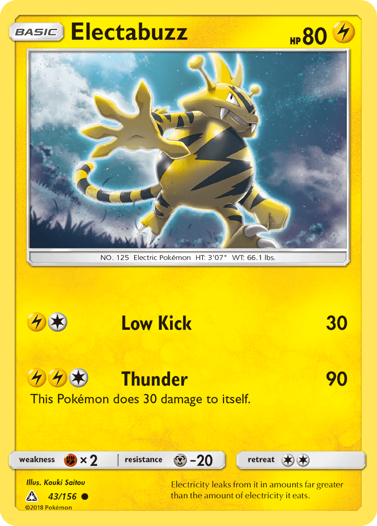 43, Common, Fighting[×2], Lightning, Metal[-20], Normal, Reverse Holofoil, Sun & Moon: Ultra Prism Electabuzz (43/156) [Sun & Moon: Ultra Prism] - Trading Card World