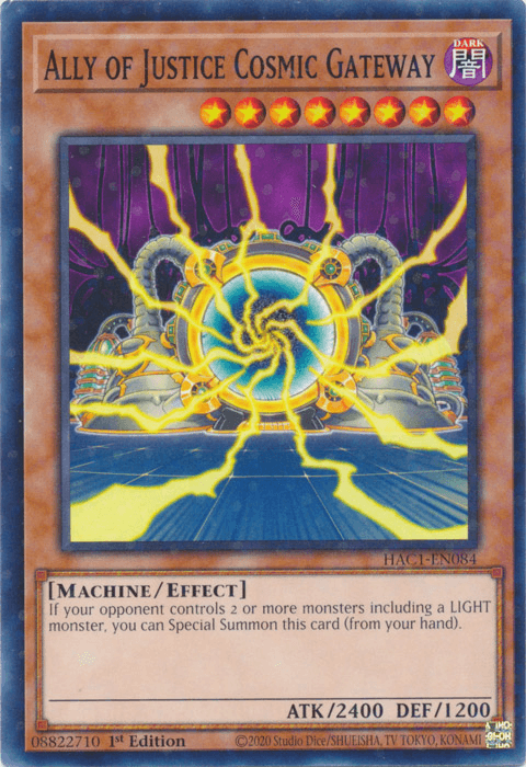 1st Edition, Dark, Effect Monster, Hidden Arsenal: Chapter 1, Machine, Parallel Rare Ally of Justice Cosmic Gateway (Duel Terminal) [HAC1-EN084] Parallel Rare - Trading Card World