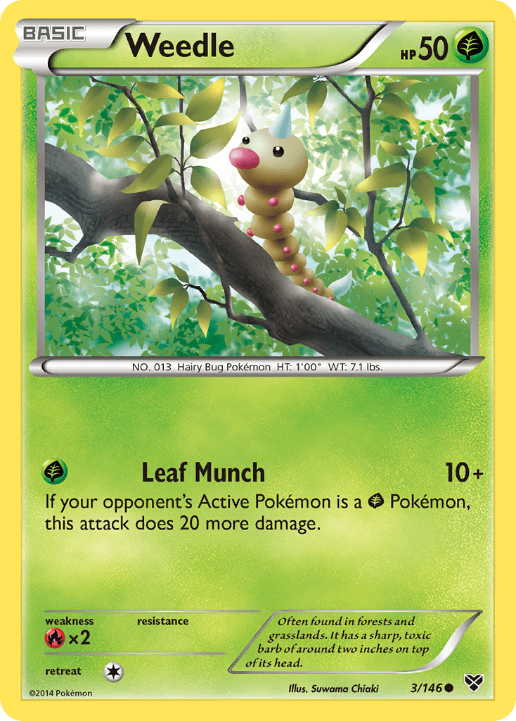 Common, Fire[×2], Grass, Normal, Reverse Holofoil, XY: Base Set Weedle (3/146) [XY: Base Set] - Trading Card World