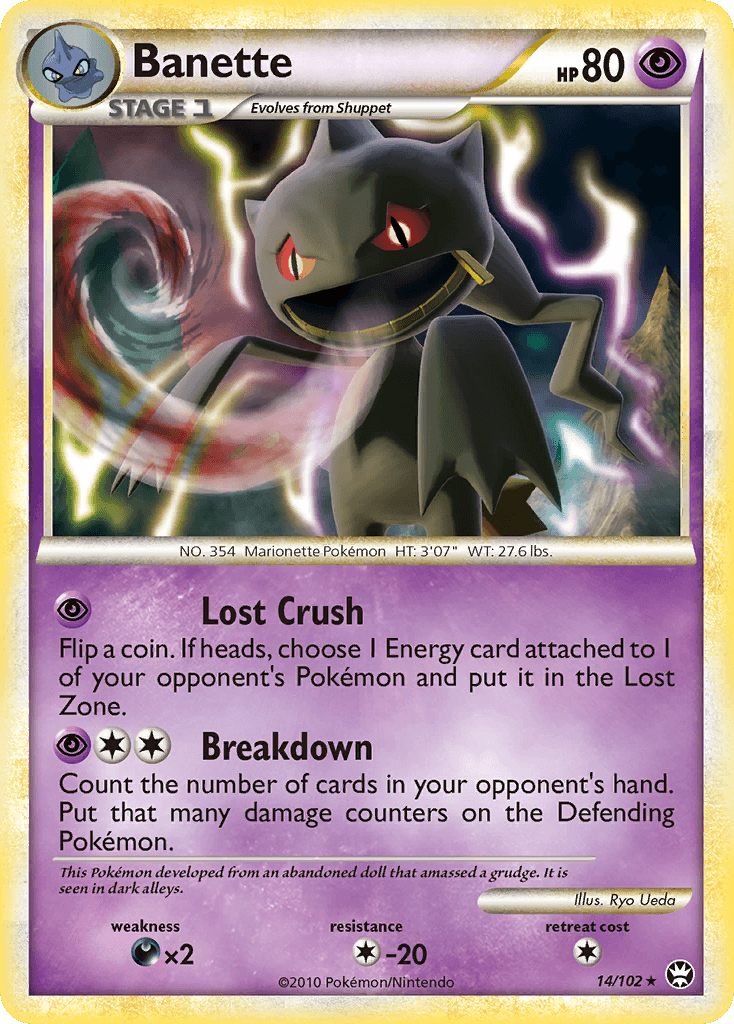 14, Colorless[-20], Darkness[×2], HeartGold & SoulSilver: Triumphant, Normal, Psychic, Rare, Reverse Holofoil Banette (14/102) [HeartGold & SoulSilver: Triumphant] - Trading Card World