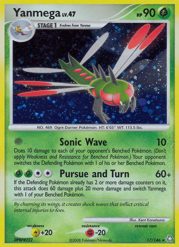 17, Diamond & Pearl: Legends Awakened, Fighting[-20], Grass, Holo Rare, Holofoil, Lightning[+20], Reverse Holofoil Yanmega (17/146) [Diamond & Pearl: Legends Awakened] - Trading Card World