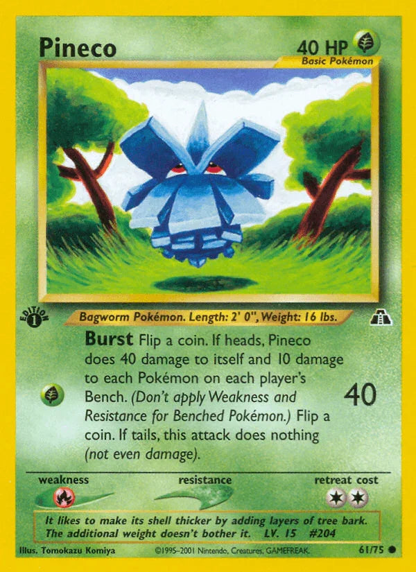 1st Edition Normal, 61, Common, Fire[×2], Grass, Neo Discovery 1st Edition Pineco (61/75) [Neo Discovery 1st Edition] - Trading Card World
