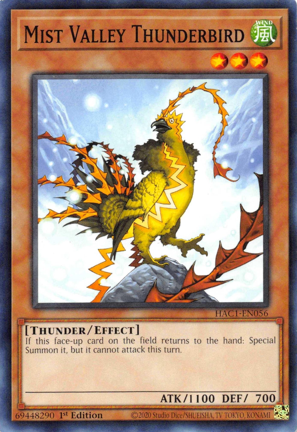 1st Edition, Common, Effect Monster, Hidden Arsenal: Chapter 1, Thunder, Wind Mist Valley Thunderbird [HAC1-EN056] Common - Trading Card World