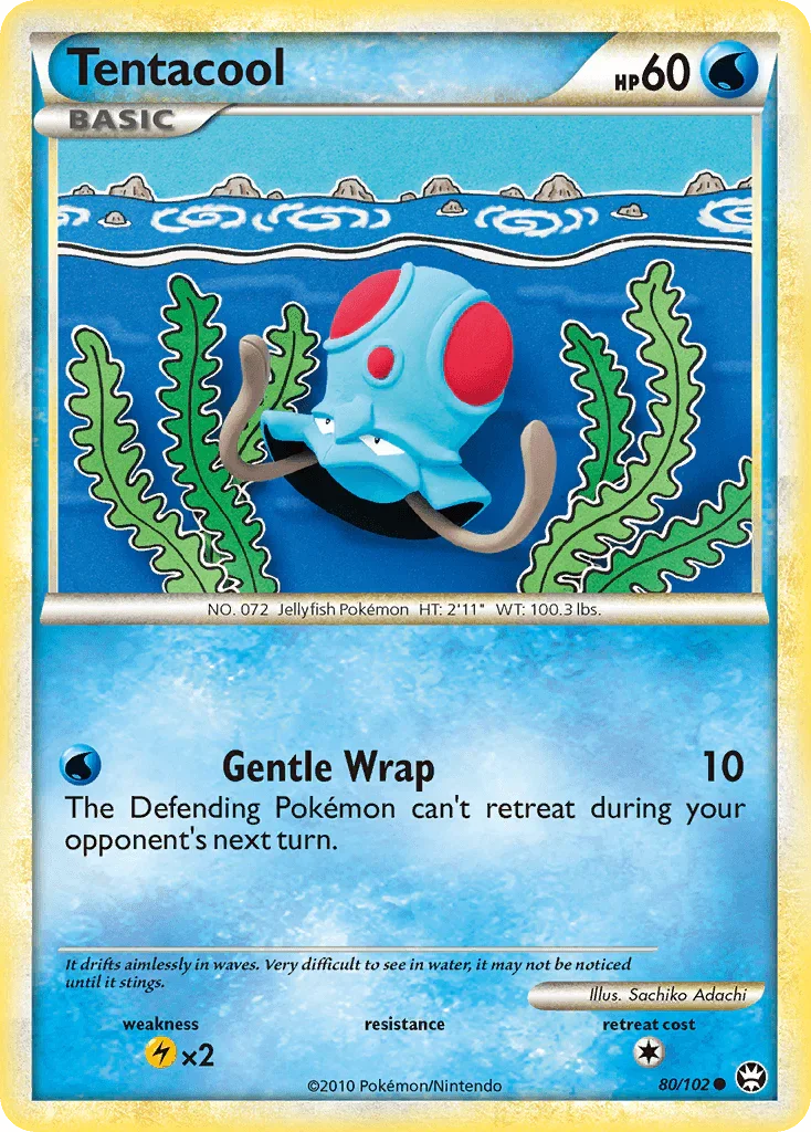 80, Common, HeartGold & SoulSilver: Triumphant, Lightning[×2], Normal, Reverse Holofoil, Water Tentacool (80/102) [HeartGold & SoulSilver: Triumphant] - Trading Card World