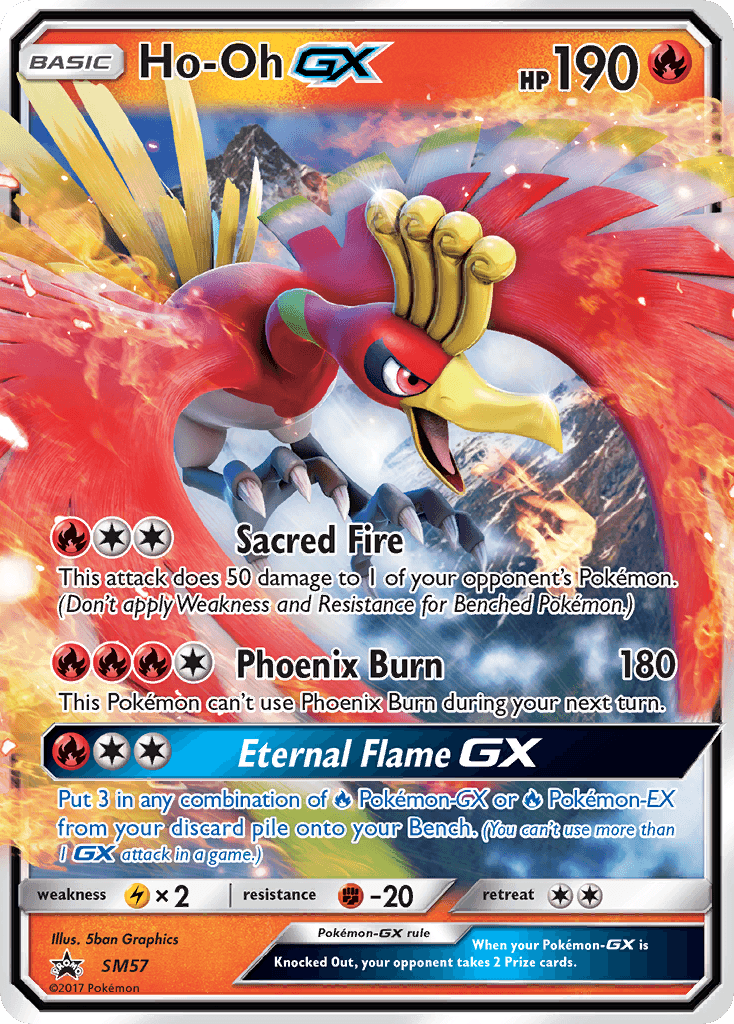 Black Star Promo, Fighting[-20], Fire, Holofoil, Lightning[×2], SM57, Sun & Moon: Black Star Promos Ho-Oh GX (SM57) [Sun & Moon: Black Star Promos] - Trading Card World