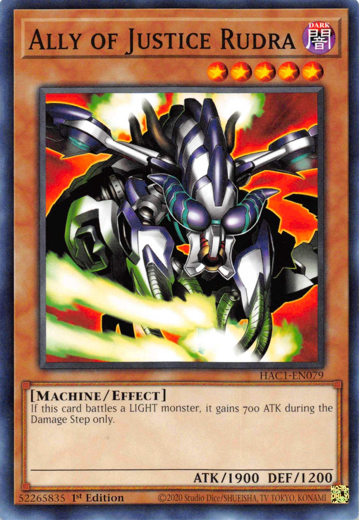 1st Edition, Common, Dark, Effect Monster, Hidden Arsenal: Chapter 1, Machine Ally of Justice Rudra [HAC1-EN079] Common - Trading Card World